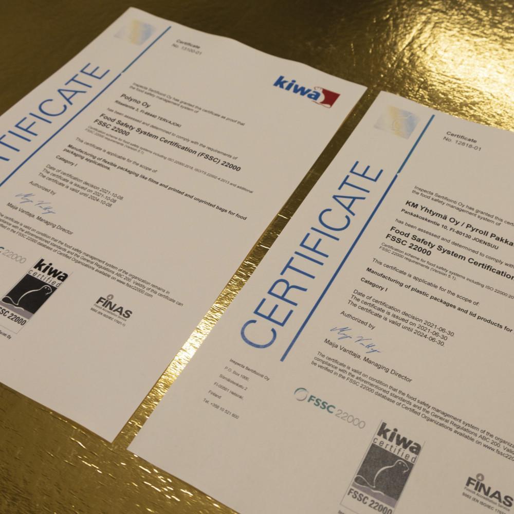 pyroll pakkausket packaging FSSC 22000 sertfikaatti certificate pakkausturvallisuus