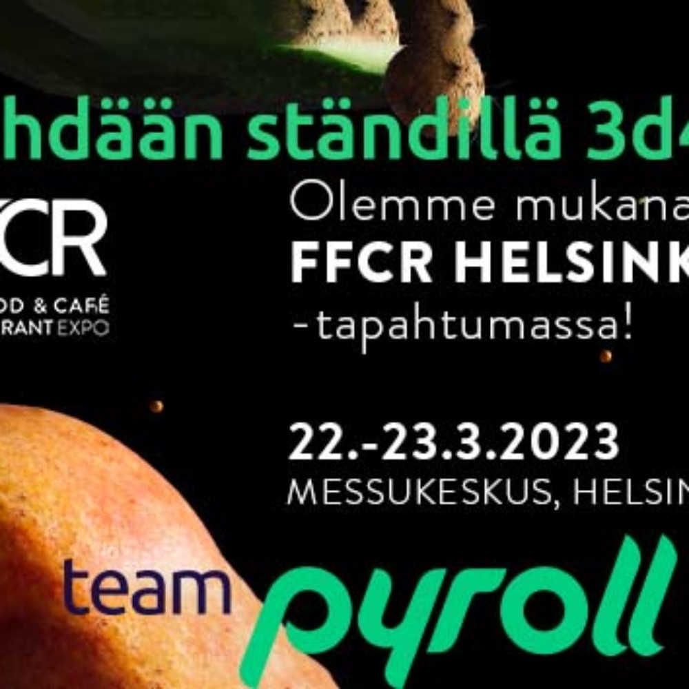Pyroll Pakkausten messukutsu Fastfood & Cafe & Ravintola -messuille 22.-23.3. 2023 Helsingin Messukeskuksessa.