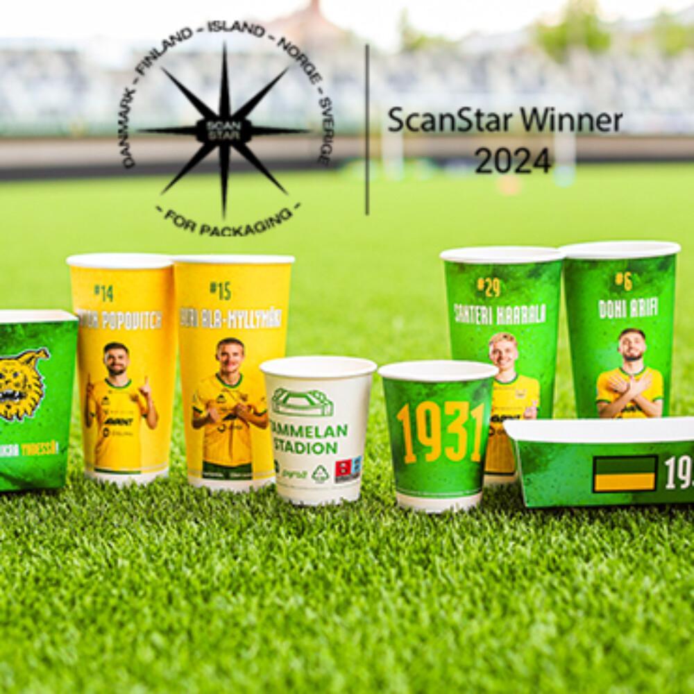 ScanStar winning takeaway packaging made by Pyroll Packaging photoshooted at Tammela stadium.