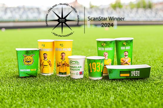 ScanStar winning takeaway packaging made by Pyroll Packaging photoshooted at Tammela stadium.